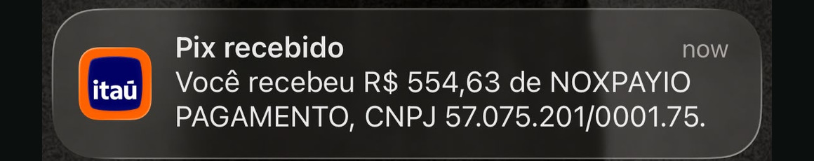 Notificação de transferência recebida de R$ 554,63