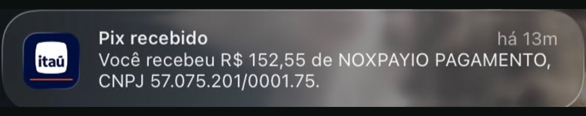 Notificação de transferência recebida de R$ 152,55