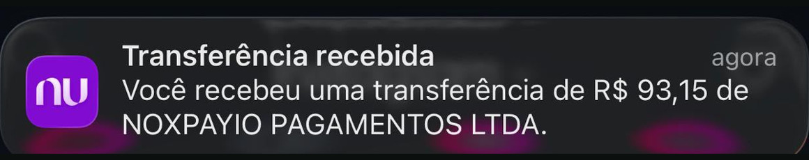 Notificação de transferência recebida de R$ 93,15