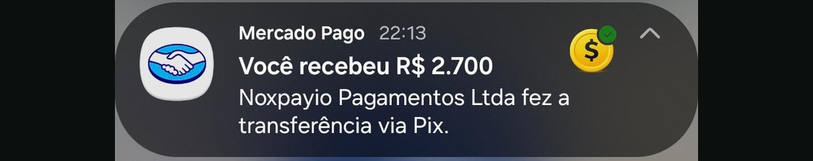 Notificação de transferência recebida de R$ 2.700,00